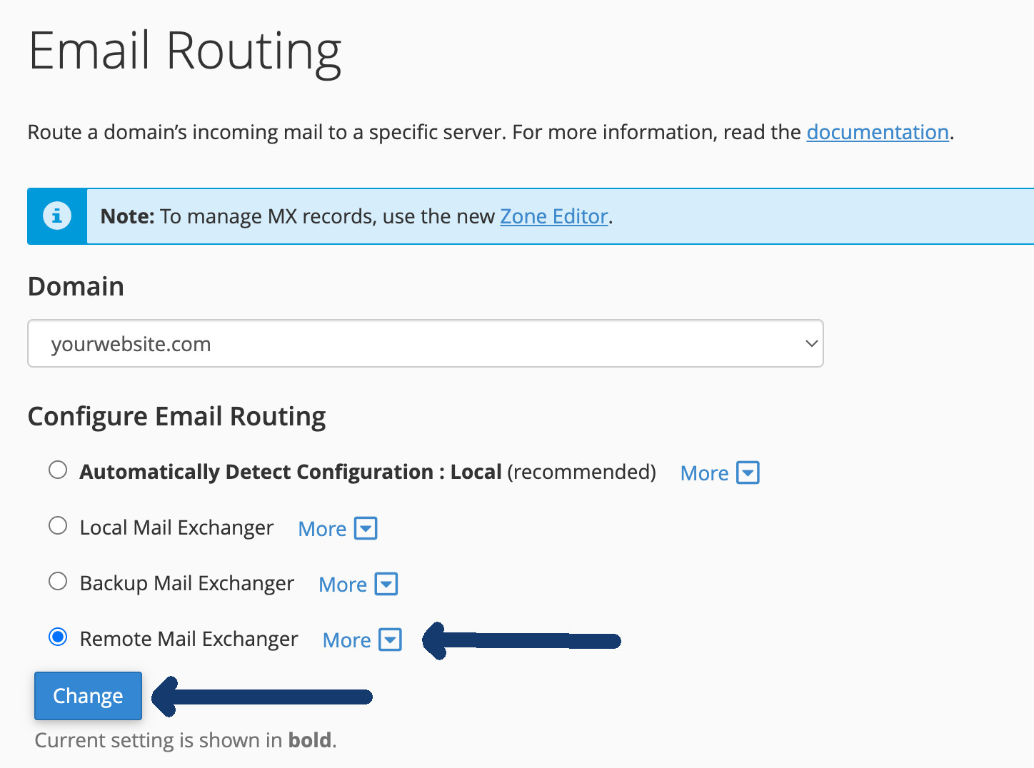 Email routing remote cPanel