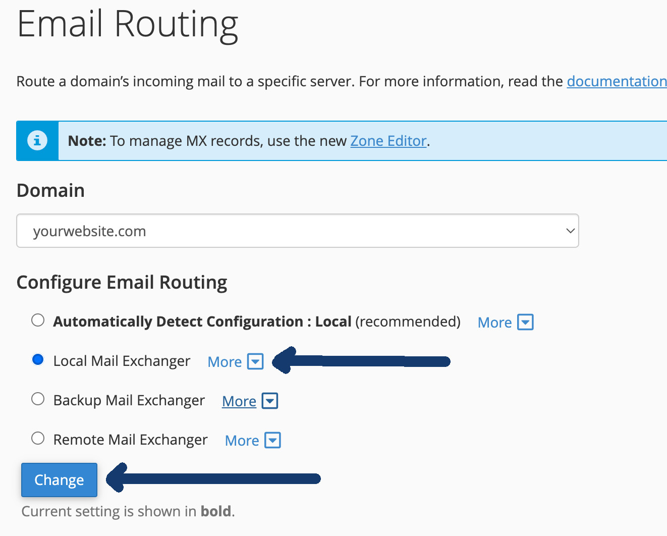 cPanel email routing local