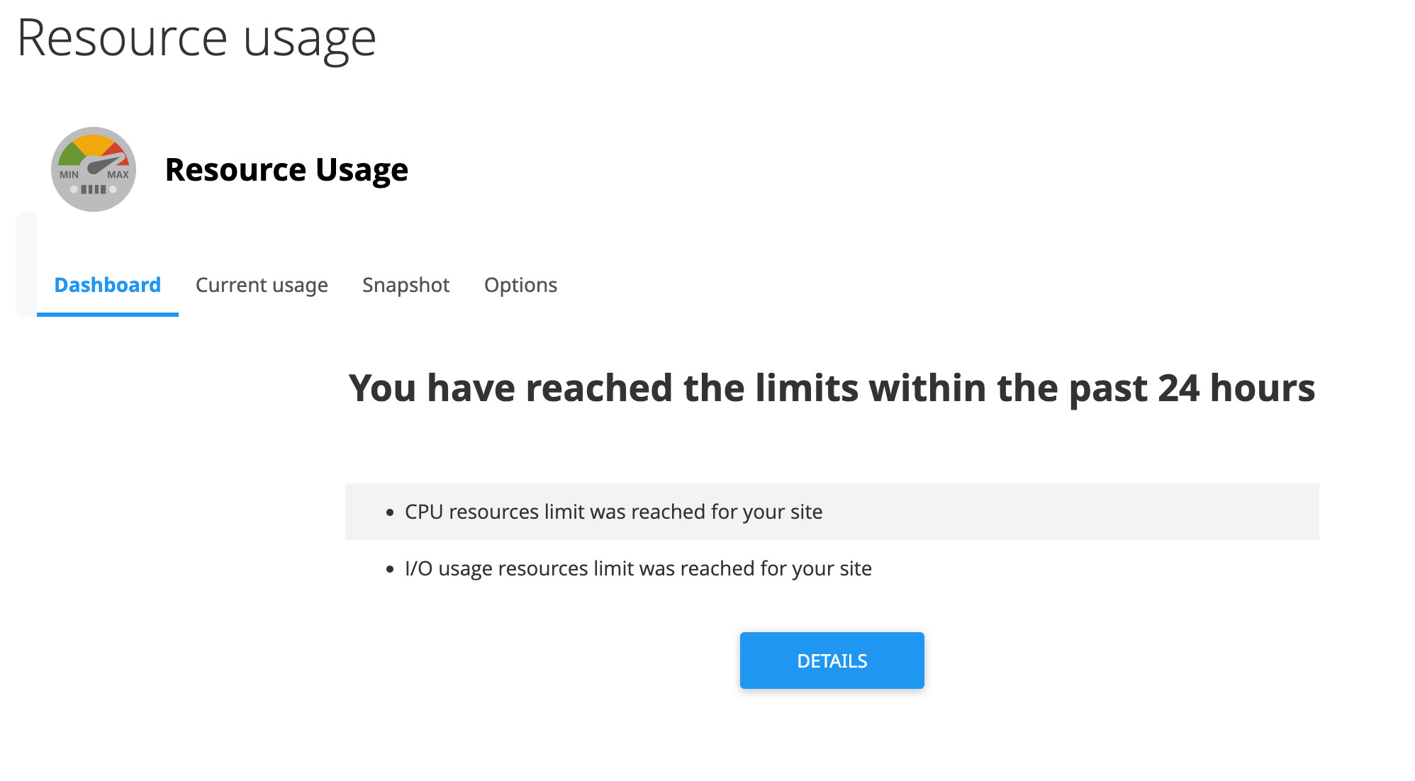 Cpanel resource limits reached
