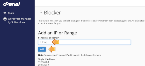 Enter the IP address to block.