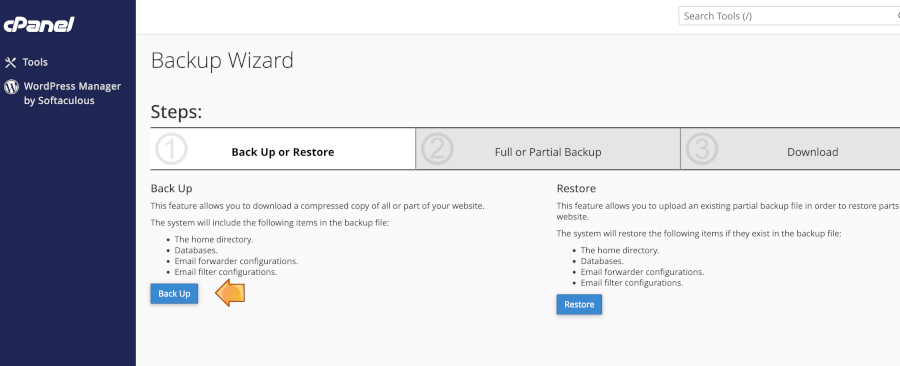 Click on the backup button