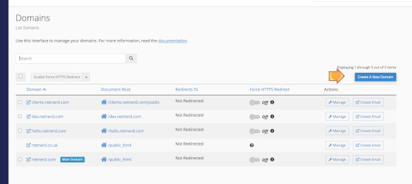 Click create a new domain button