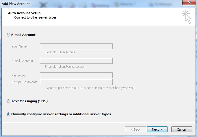 outlook 2010 manually add mailbox