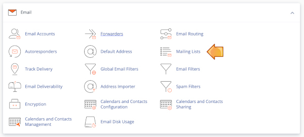 mailing list icon within cPanel.